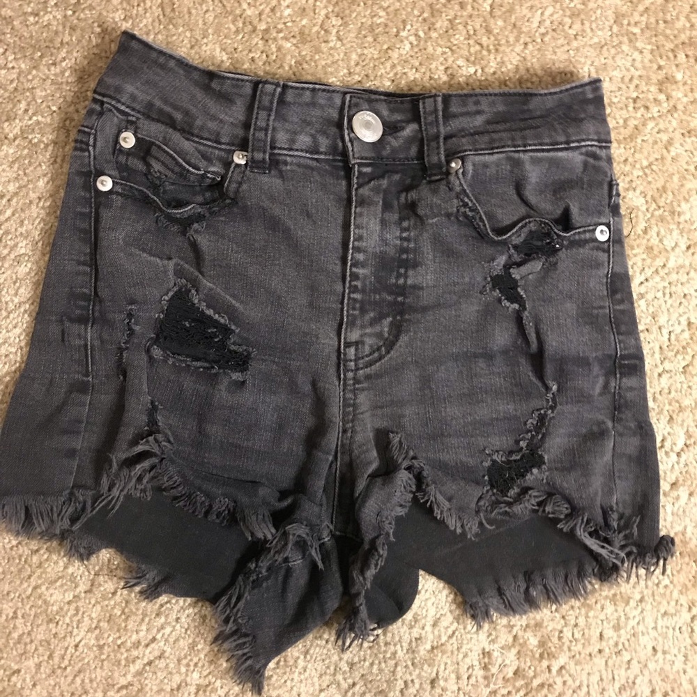 Black Distressed Denim Shorts